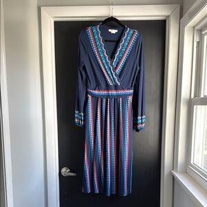 Boden Blue and Red Long Sleeve Dress Worn One Time